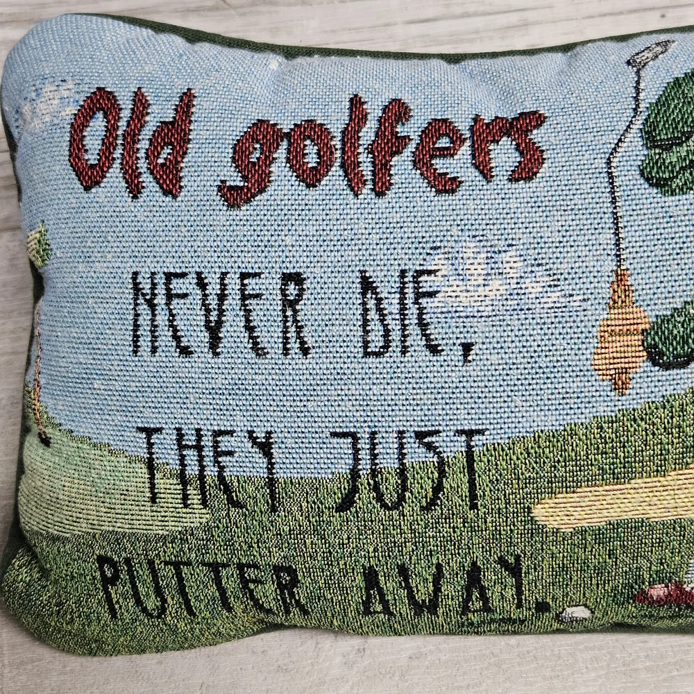 Needlepoint Pillow 'Old Golfers Never Die, They Just Putter Away' Decor Gift